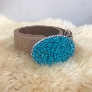 Turquoise and Silver Leather Belt